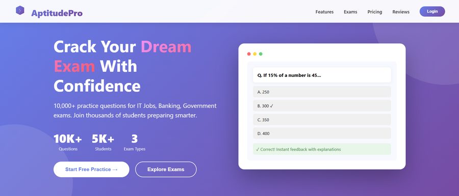 AptitudePro exam practice interface